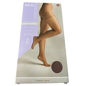 Silk Impressions Pantyhose Size Medium Ultra Fine Sheer 15 Denier 2 Pair NEW